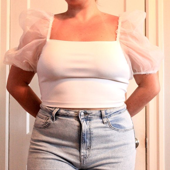 ASOS DESIGN scuba bandeau with organza sleeves - Picture 4 of 4